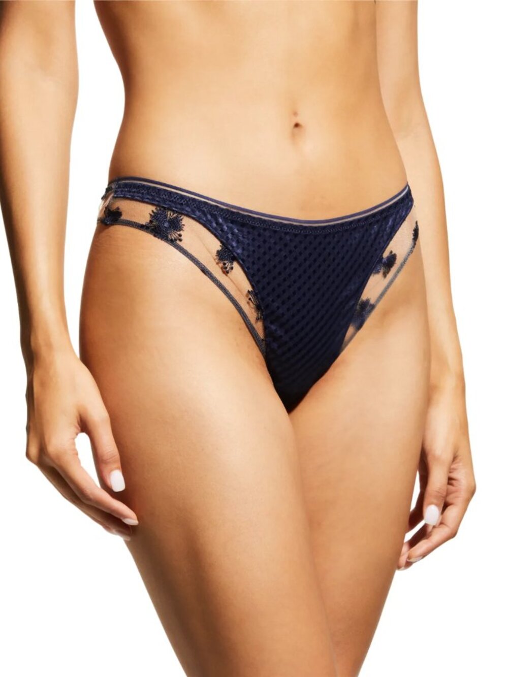 SIMONE PERELE Augustine Sheer Embroidered Thong Panty Size